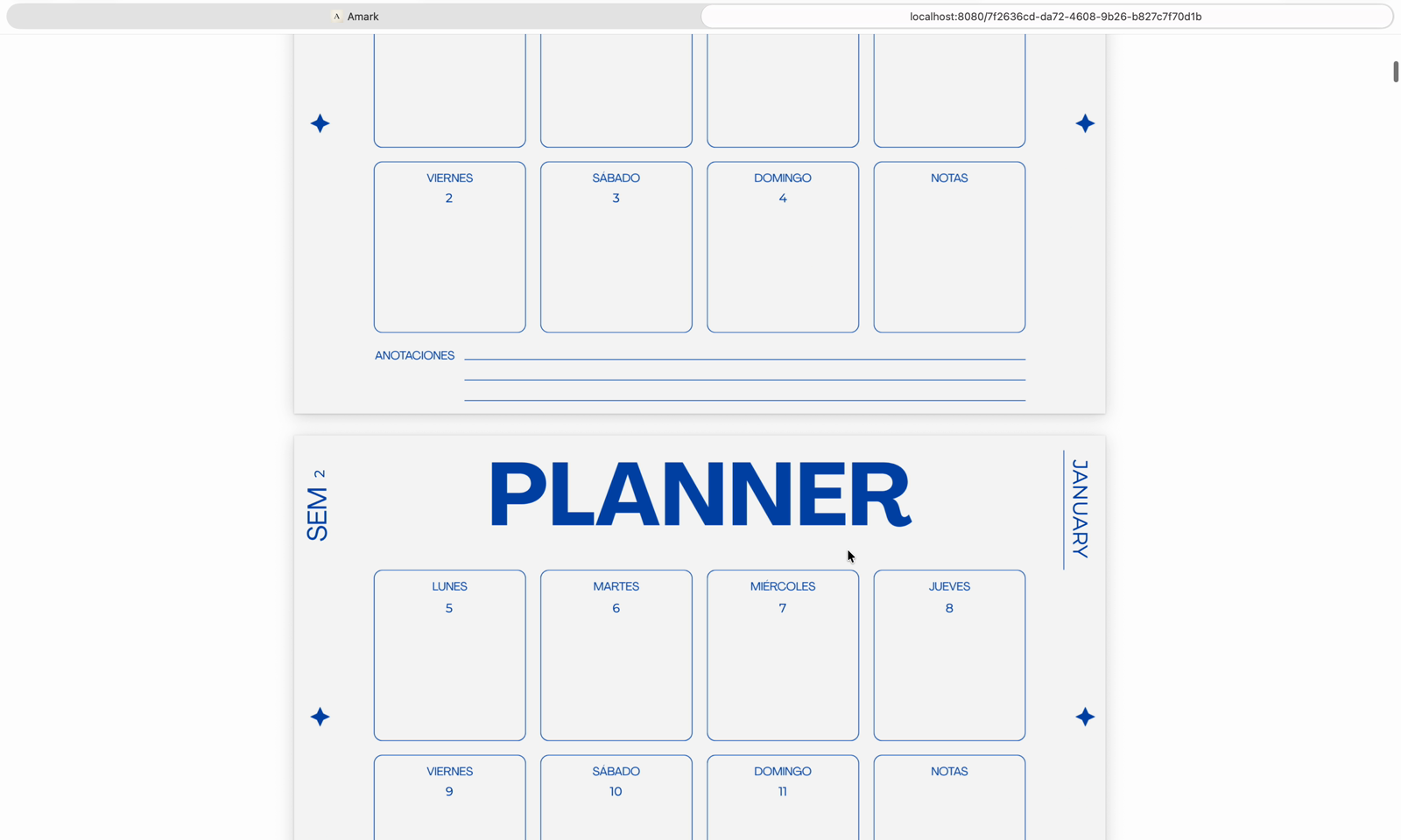 PDF generado con páginas semanales del planner listas para imprimir